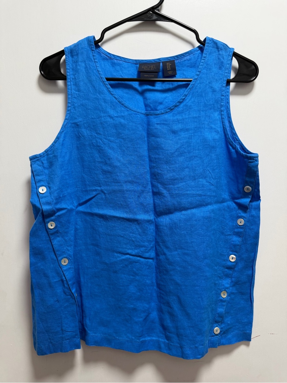 Rachel Zoe Royal Blue Linen Sleeveless Tank Top Sz S Side Butons Laggenlook